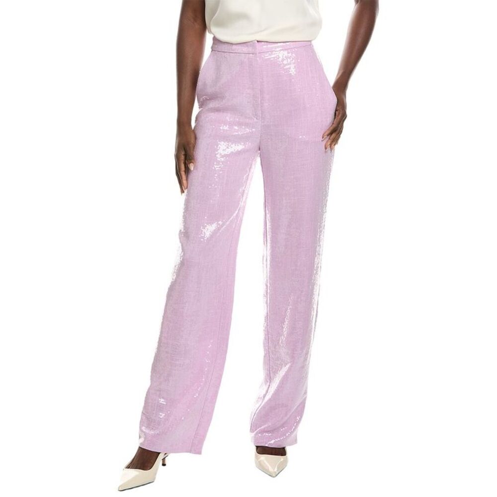 Marc Cain Womens  Embellished Linen-Blend Pant, Purple